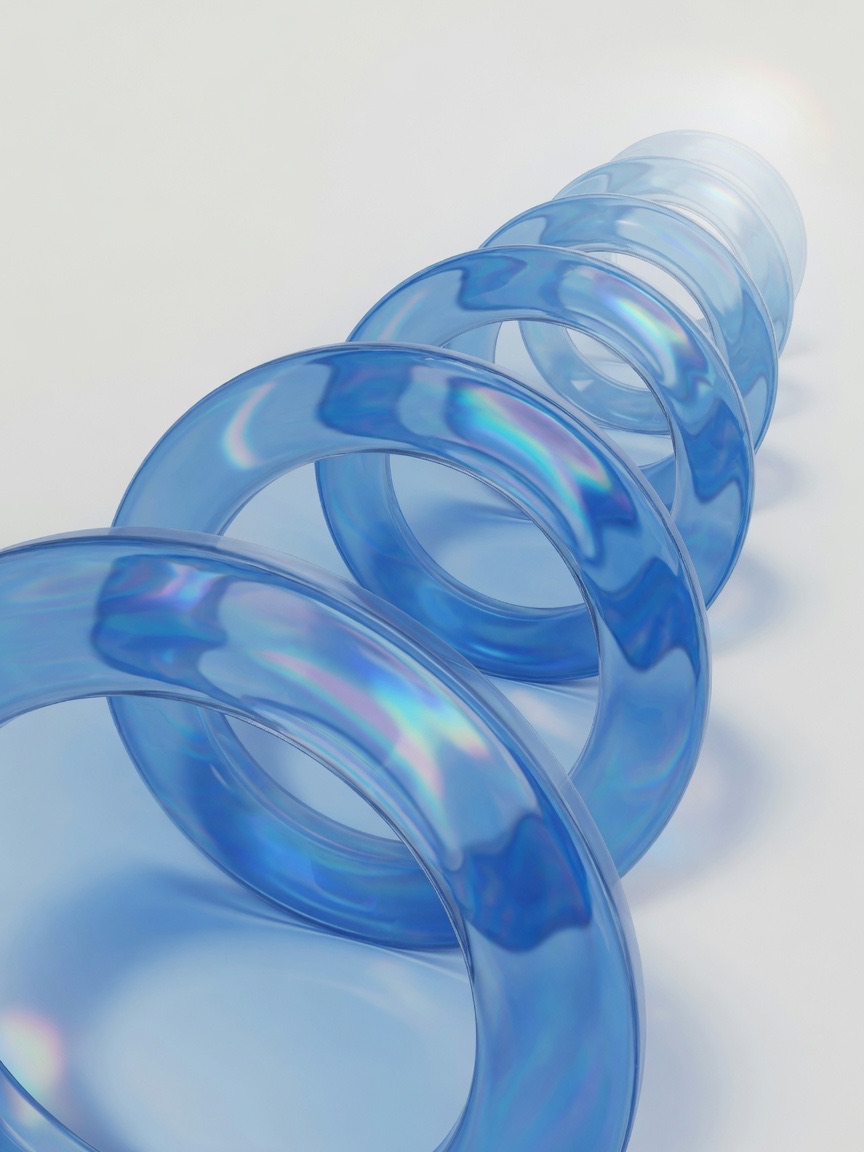Concentric translucent gates receding into depth